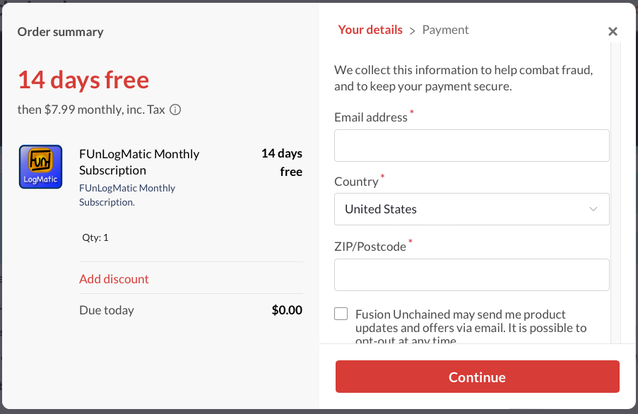 paddle.com subscription form